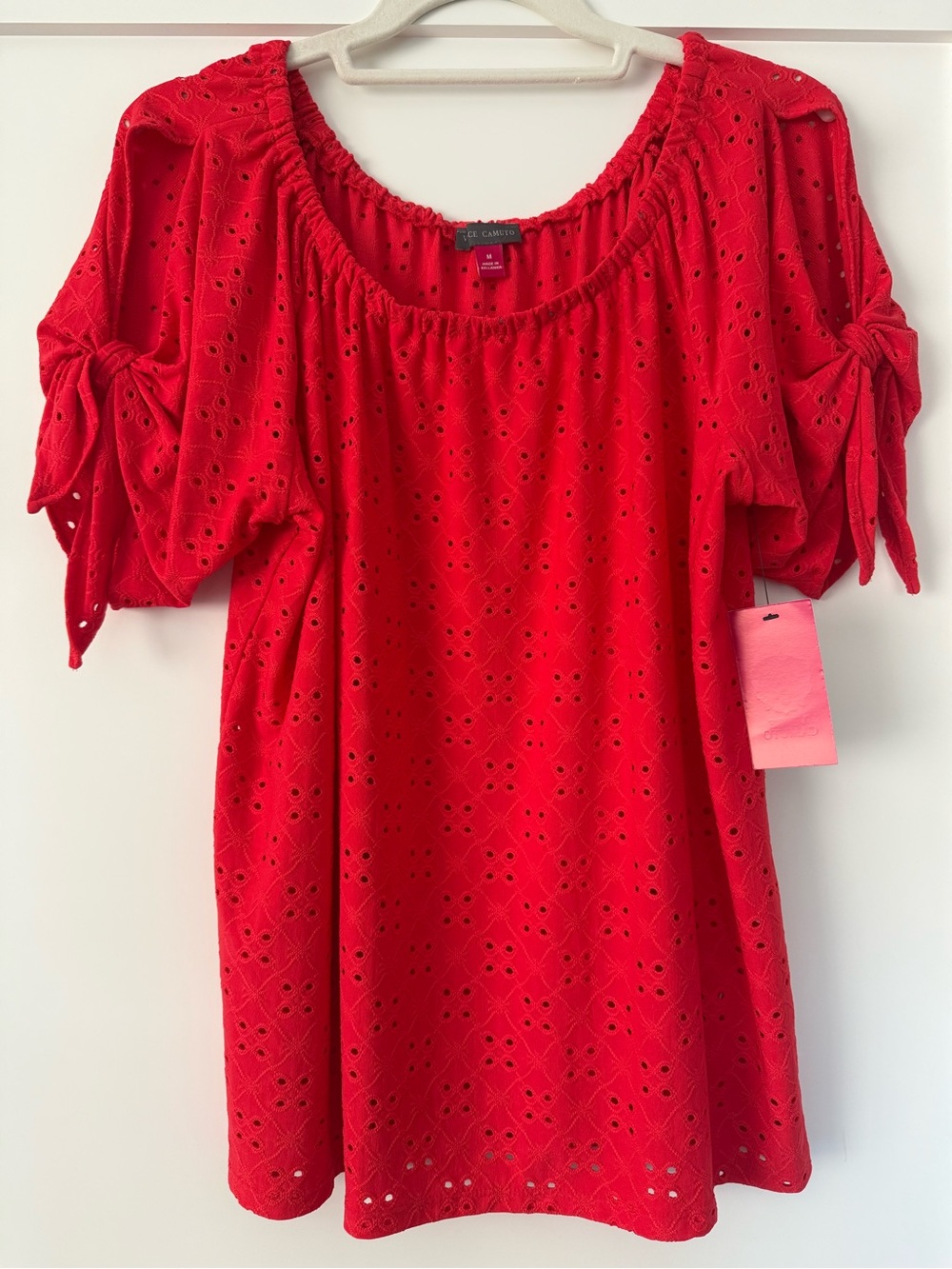 Liz Claiborne Red Eyelet Peasant Top M